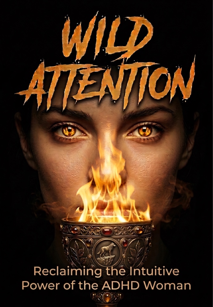 Wild Attention book cover: a woman's face with flame-lit eyes above an ornate chalice holding fire