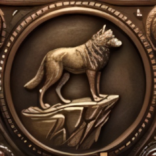 Bronze medallion engraved with a wolf, detail from the book cover's chalice